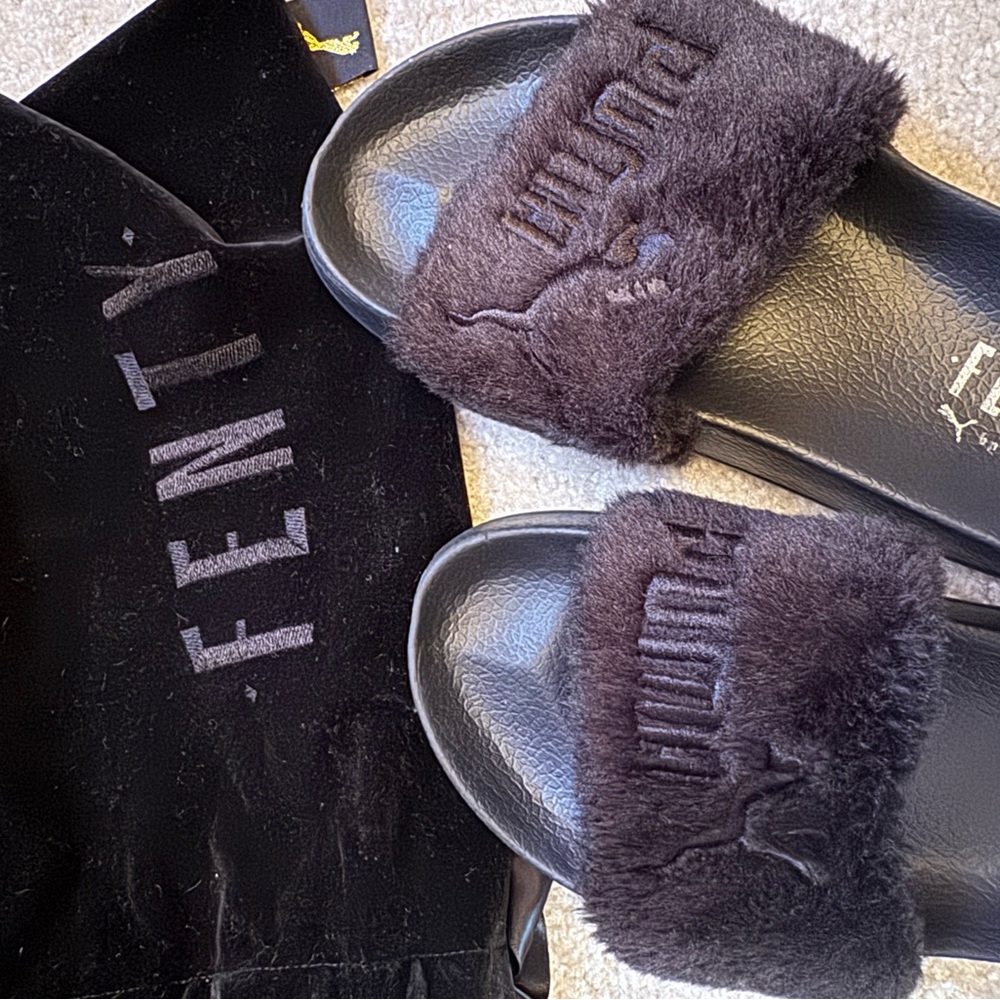 Puma Fenty Black Plush Slides